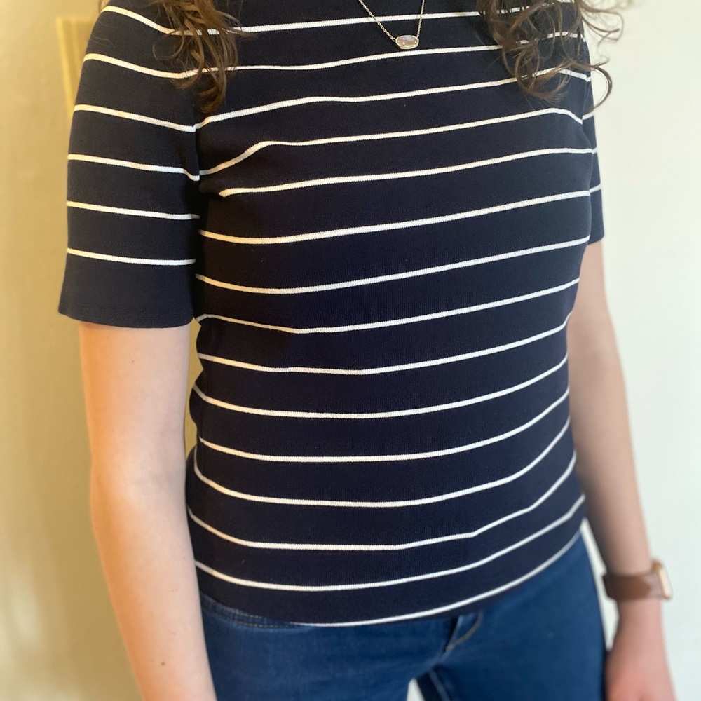 Navy Blue & White Striped Blouse
